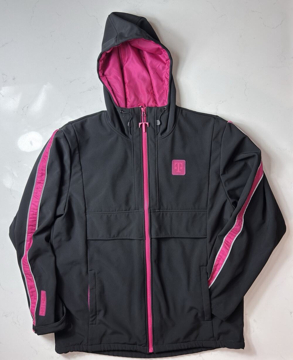T-Mobile Truck Jacket Men's XL Black Pink Full Zip Hooded Logo Employee Workwear